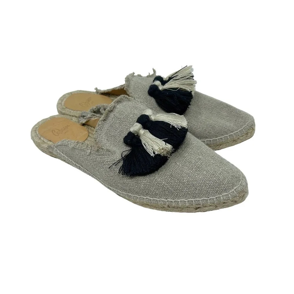 CASTAÑER Canvas Tassel Accents‎ Mule Slide Espadrille Flats Size 39 US 8